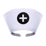 White Nurse Hat Headband with Cross (Black/White)