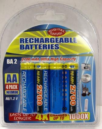Sunflash Pack of 4 AA Rechargable Batteries