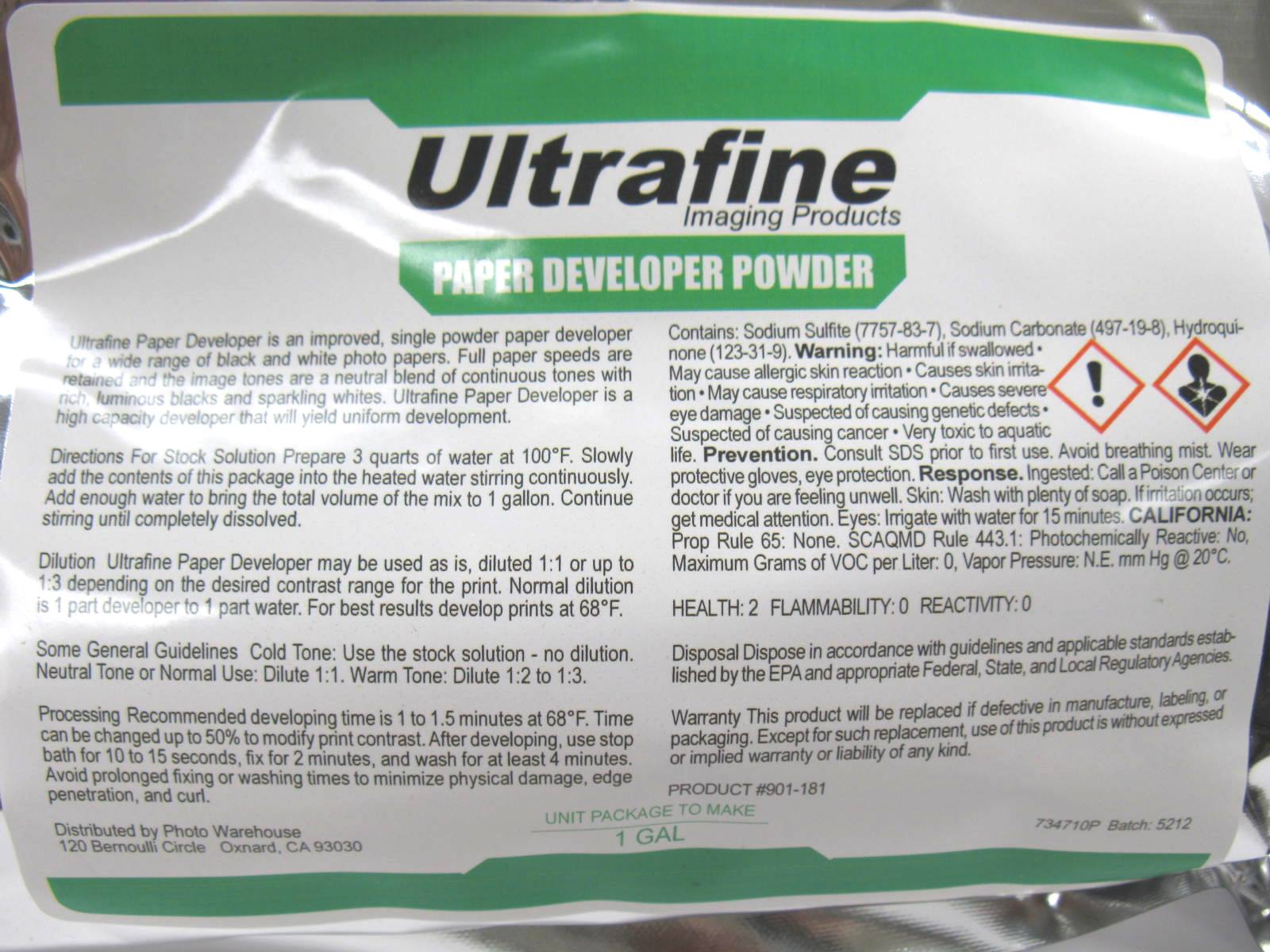 UltraFine DektolStyle Black & White Paper Developer Powder makes 1 Gal