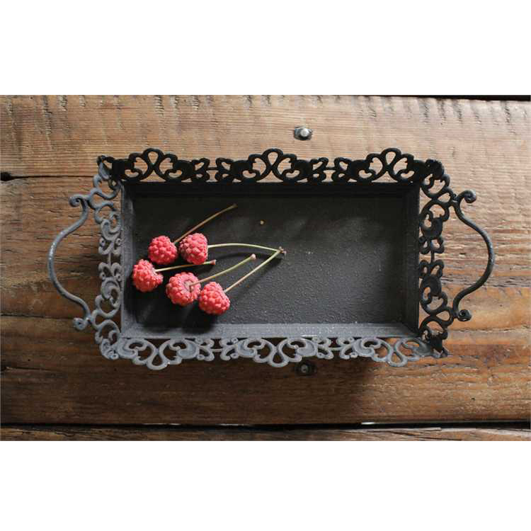 Creative Coop Decorative Metal Tray w/ Handles Rustic Black Hearts Desire Gifts