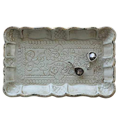 Creative CoOp Decorative Distressed Aqua/Gray Wood Tray with Scalloped Edge Hearts Desire Gifts
