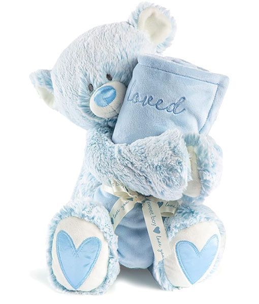 DEMDACO Baby Teddy and Blanket Set Blue from the Sweet Baby Collection Hearts Desire Gifts
