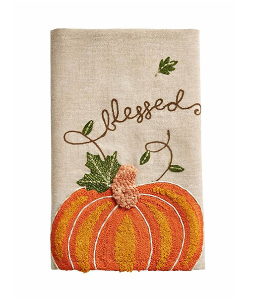 Mud Pie Fall Pumpkin Embroidered Kitchen Tea Towel - Blessed