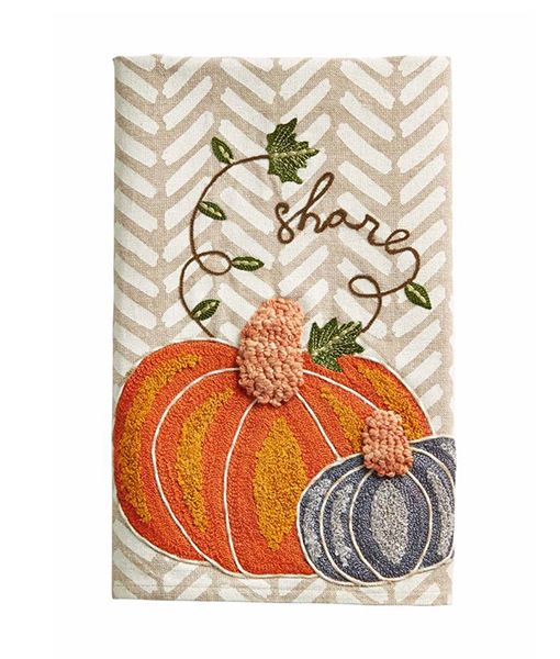Mud Pie Fall Pumpkin Embroidered Kitchen Tea Towel - Share