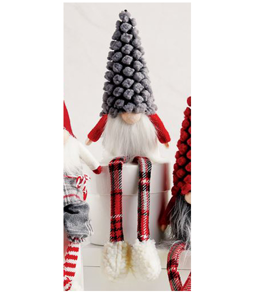 Mud Pie Gray Dot Christmas Dangle Leg Gnome 13"