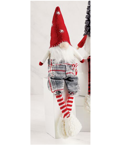 Mud Pie Red Felt Christmas Dangle Leg Gnome 13"