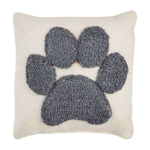 Mud Pie Small Hooked Throw Pillow Dog PAW print 8" x 8" Hearts