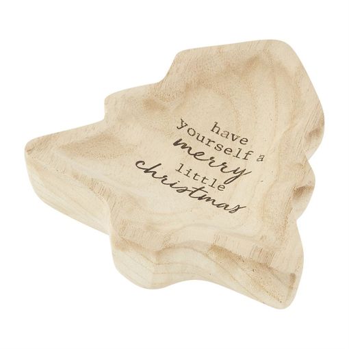 Mud Pie Wood Christmas Trinket Dish 5" - Tree
