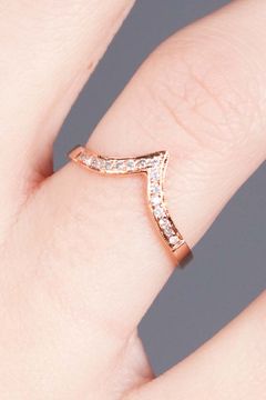 14K Rose Gold Pave White Diamond V Ring