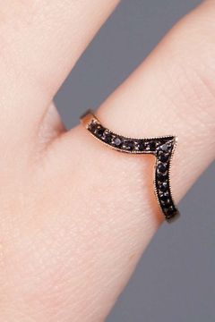 14K Yellow Gold Pave Black Diamond V Ring
