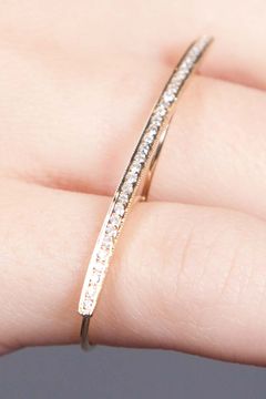 14K Yellow Gold Pave White Diamond Bar Knuckle Ring