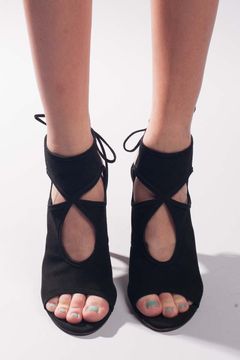Black Sexy Thing Suede Peep Toe Bootie