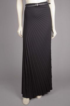 Diagonal Pleated Maxi Skirt w/Belt