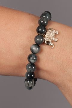 Medium Diamond Elephant Bracelet w/Hawk Eye Jasper 8MM