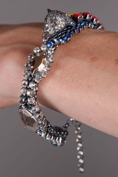 Multistrand Brass/Silver Pave Panther Bracelet w/Colorful Rhinestones