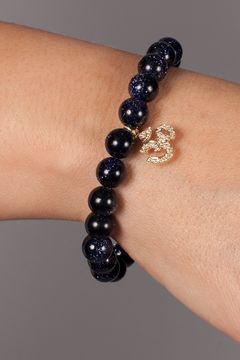 Om Diamond Bracelet w/Blue Goldstone 6MM