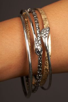 Set of 5 Goldplated and Silver Bracelets w/ Snake Zirconia Stones