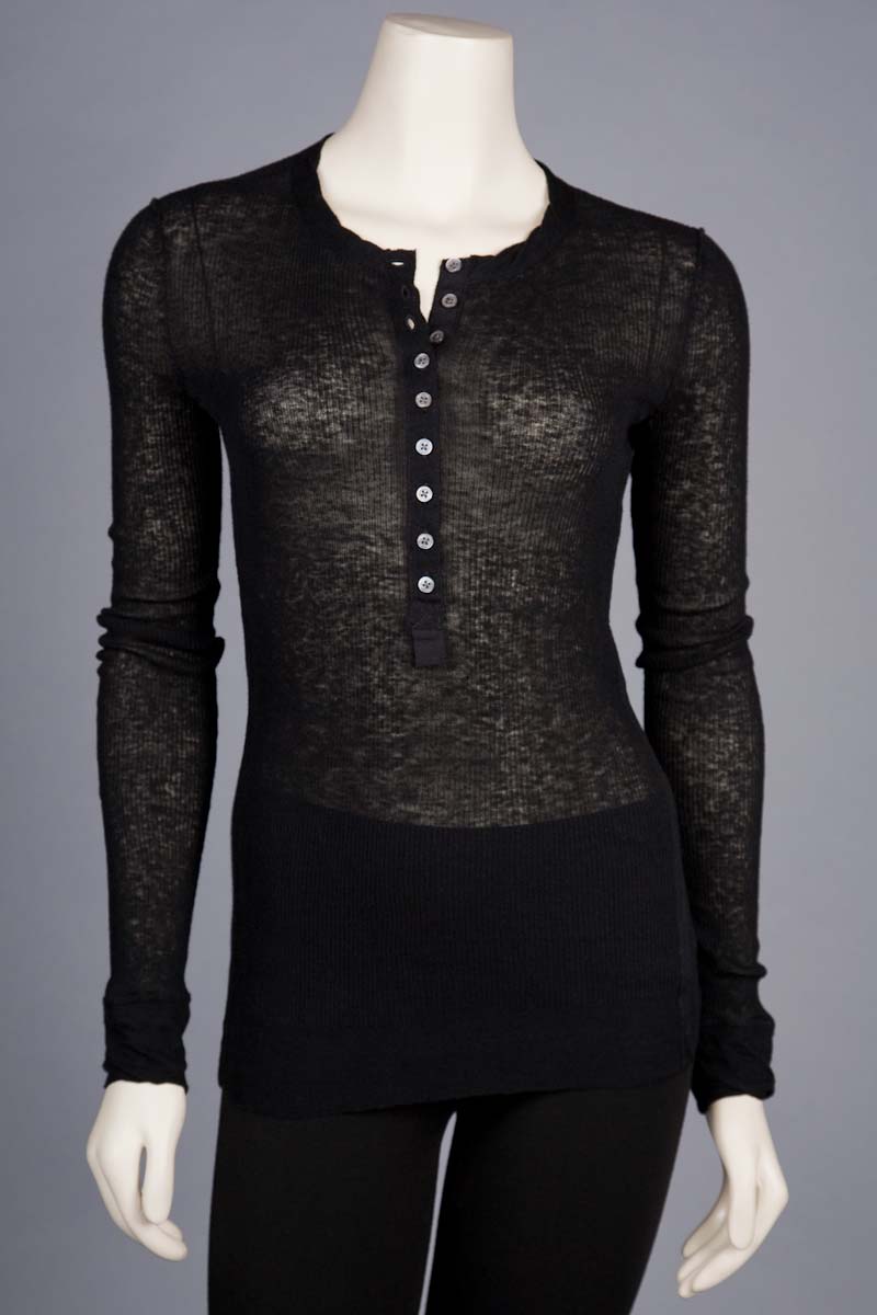 トップス Nylon SEE THROUGH HENLEY NECK KNIT Inhabit | Sheer Henley Top