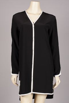 Silk Binding Trim V-Neck Blouse