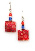 03-05-600 Millefiori  Earrings, Orange Square 