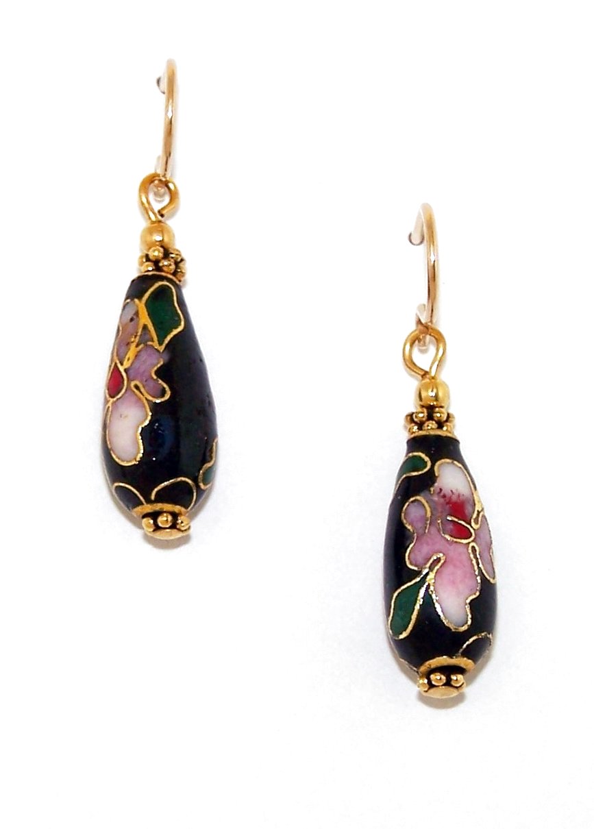 Black Cloisonne Teardrop Earrings Handmade Beaded Cloisonne Earrings