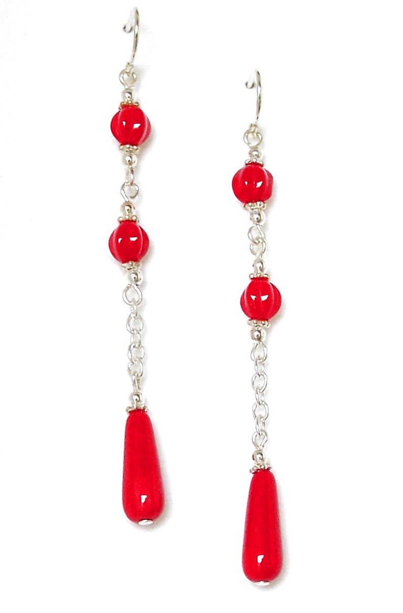 Long Red Dangle Earrings