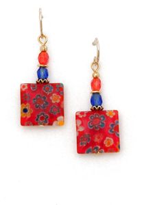 03-05-600 Millefiori  Earrings, Orange Square 
