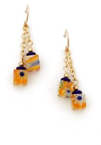 03-05-520 Millefiori Earrings, Yellow Chain Drop 