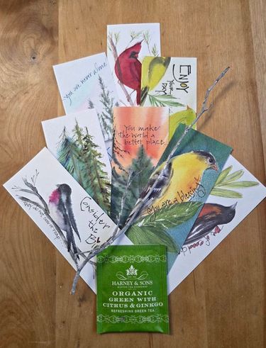Birds & Trees "Bouquet" <br> Bookmark with Tea set of 8