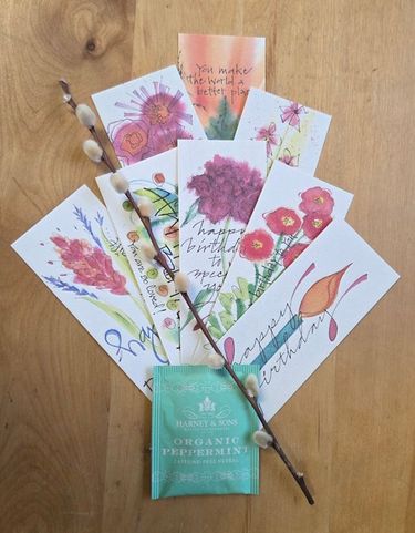 Birthday "Bouquet" <br> Bookmark with Tea set of 8