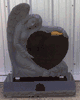 AN-01 Jet Black Granite Carved Angel with Polished Heart Monument