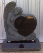 AN-01 Jet Black Granite Carved Angel with Polished Heart Monument