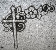 Cemetery Headstone Cross and Rose Engraving Design on Gray Granite