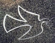 Cemetery Headstone Dove with Flower Design on Gray Granite 
