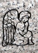 Cemetery Headstone Kneeling Angle Design on Gray Granite Cemetery Headstone Kneeling Angle Design on Gray Granite