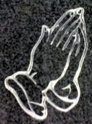 Cemetery Headstone Praying Hands Design on Dark Cloud Grey Granite