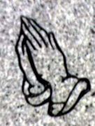 Cemetery Headstone Praying Hands on Solid Grey Granite Cemetery Headstone Praying Hands on Solid Grey Granite