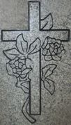 Cemetery Headstone Rose and Cross Engraving on Gray Granite