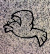 Cemetery Headstone Single Dove with Flower Design on Gray Granite