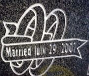 Cemetery Headstone Wedding Band with Banner Design on G654 Granite