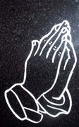 Cemetery Marker Praying Hands Design on Jet Black Granite
