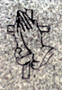 Cemetery Monument Praying Hands and Cross Design on gray granite