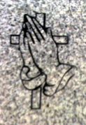 Cemetery Monument Praying Hands and Cross Design on gray granite