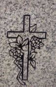 Cemetery Monument Rose and Cross Design on Gray Granite