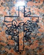 Cemetery Monument Rose and Cross Engraved Design on India Red Granite