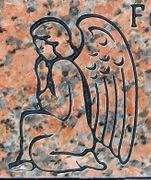 Engraved Angel Knelt In Prayer Cemetery Headstone Design 125 on Marble Red