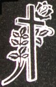 Engraved Basic Cross and Single Rose Cemetery Headstone Design 1067 on Black Granite
