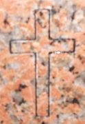 Engraved Basic Cross Cemetery Headstone Design D-25 on Marble Red Granite