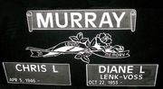 Engraved Cemetery Headstone Design 1762--In Loving Memory Ribbon and Roses on Black Granite Engraved Cemetery Headstone Design 1762--In Loving Memory Ribbon and Roses on Black Granite