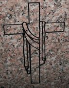 Engraved Christian Cross with Draped Cloth Headstone Design 562 on Anxi Granite